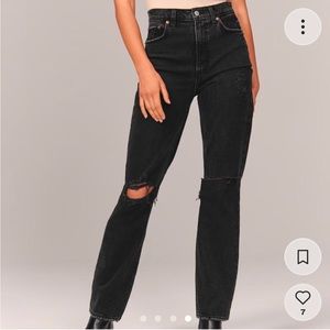 Abercrombie 90s ultra high rise straight leg jeans in distressed black